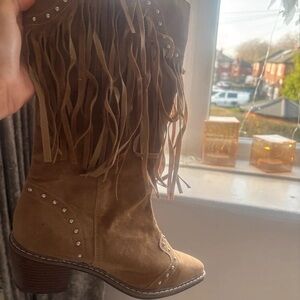 Suede Fringe Heeled Boots